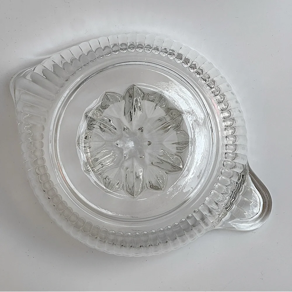 Vintage Heavy Clear Ribbed Glass Juicer‎ With Tab Handle